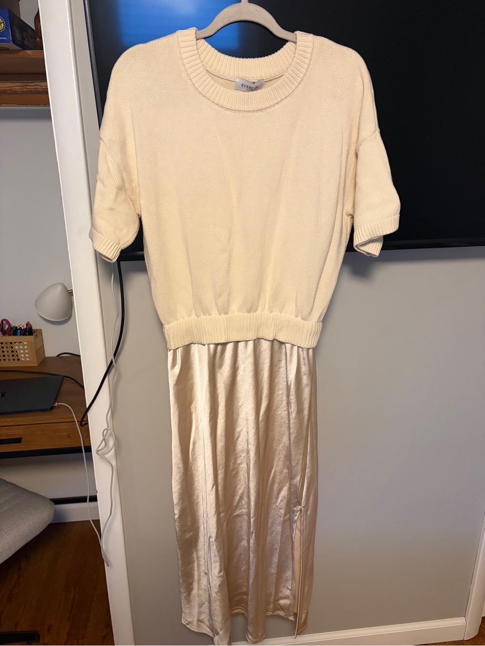 Evereve Champagne Knit Top and Satin Skirt Two-Fer